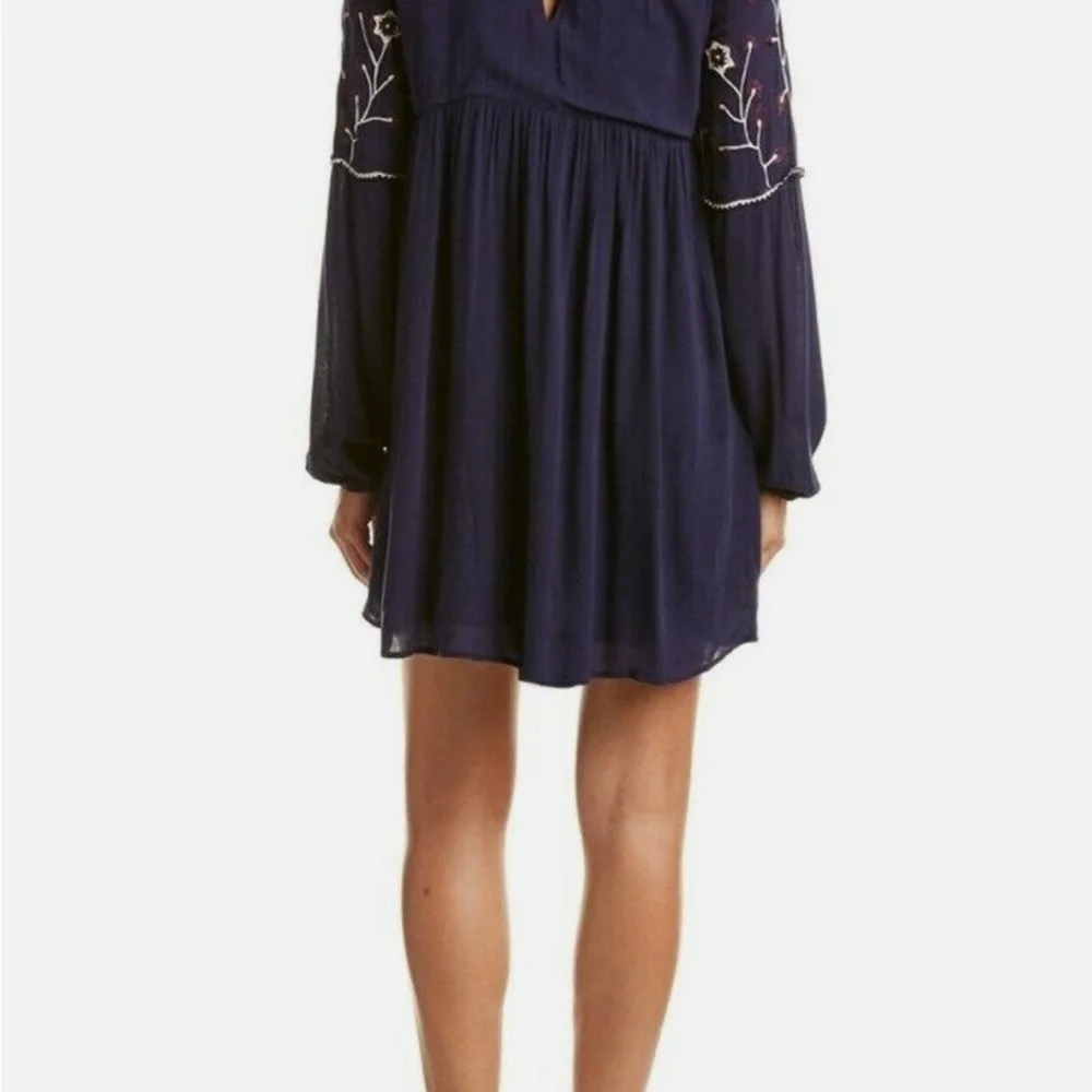 Parker Elegant Navy Blue Embroidered Dress - Picture 4 of 5